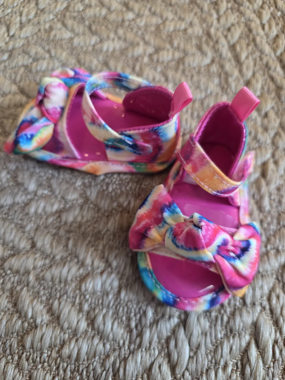 Baby Girls' Multicolor Tie-Dye Sandals with Pink Insole Velcro Strap 0-3